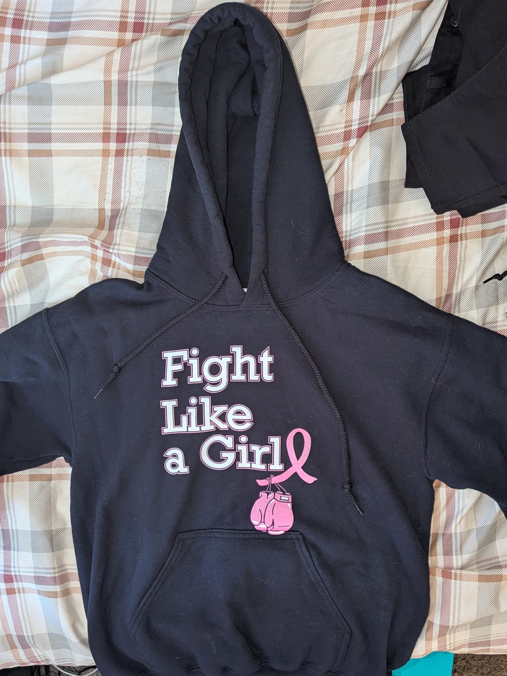 Gildan Black Hoodie with Pink 'Fight Like a Girl' Graphic